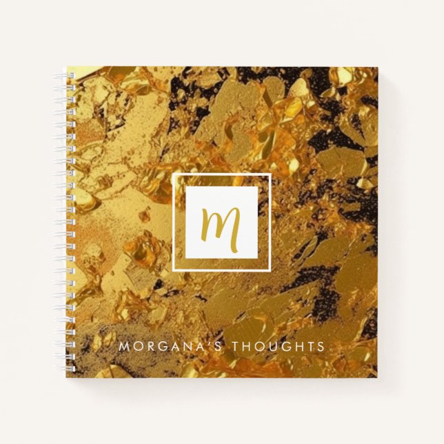Luxury Sparkling Gold Monogram Square Notebook (Front)
