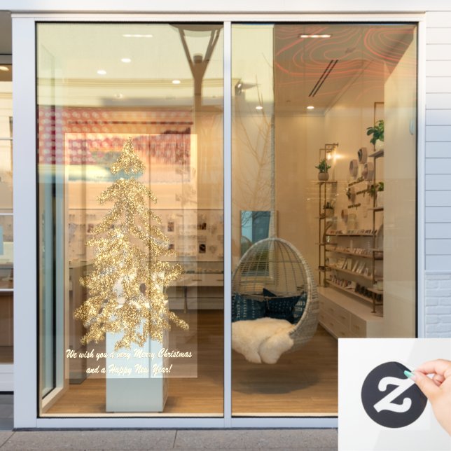 Luxury Sparkling Gold Watercolor Christmas Trees  Window Cling (Store Window)