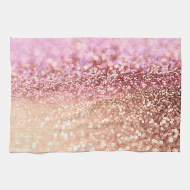 Luxury Sparkling Pink Ombre Glitter Gradient Kitchen Towel (Horizontal)