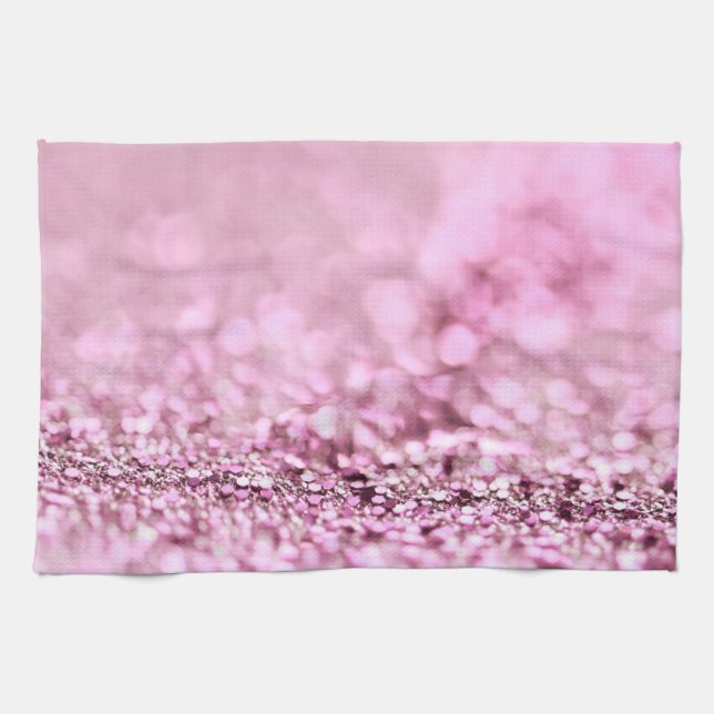 Luxury Sparkling Pink Rose Gold Glitter Kitchen Towel (Horizontal)