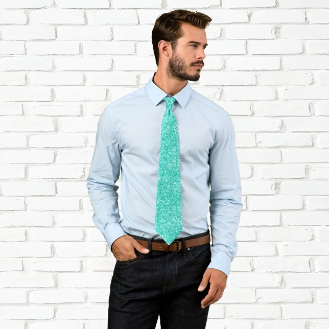 Luxury Sparkly Turquoise Glitter Tie (Faux Bright Teal Glitter Neck Tie)