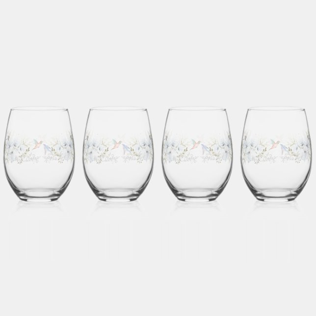 Luxury Spring Wildflower bird Rose Garden Seamless Stemless Wine Glass (Front)