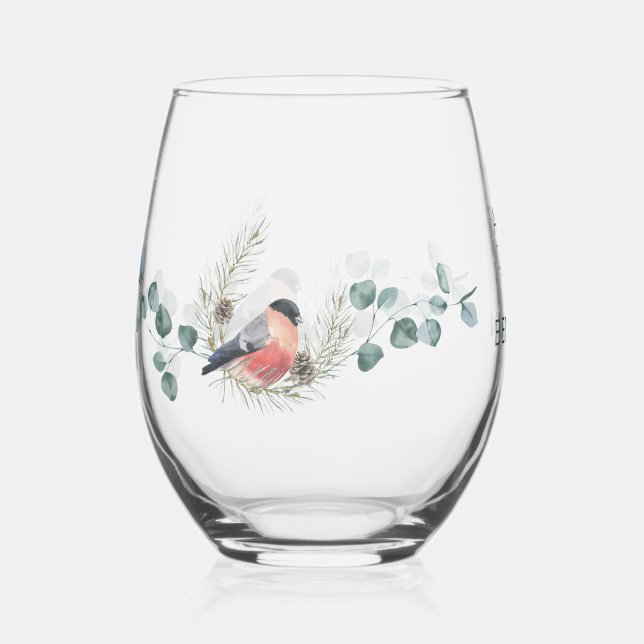 Luxury Spring Wildflower bird Rose Garden Seamless Stemless Wine Glass (Front)