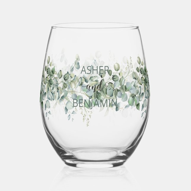 Luxury Spring Wildflower Ivy Leave Garden Seamless Stemless Wine Glass (Left)
