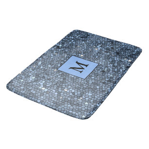 Luxury Stained Glass Blue Silver Bath Mat