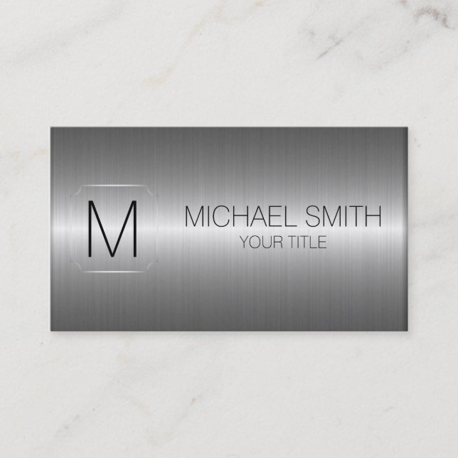 Luxury Stainless Steel Metal Monogram #9 Business Card (Front)