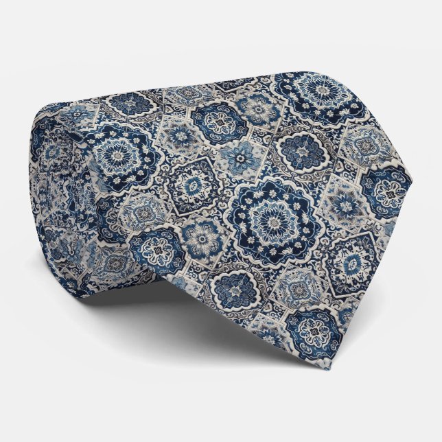 Luxury Statement Moroccan Tiled Faux Silk Neck Tie (Rolled)