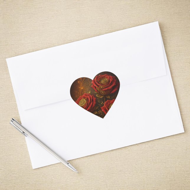 Luxury Steampunk Roses Romantic Gold Gears Heart Sticker (Creator Uploaded)