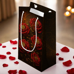 Luxury Steampunk Roses Romantic Gold Gears Small Gift Bag