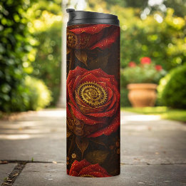 Luxury Steampunk Roses Romantic Gold Gears Thermal Tumbler