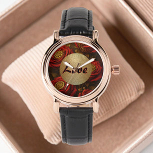 Luxury Steampunk Roses Romantic Gold Gears Watch