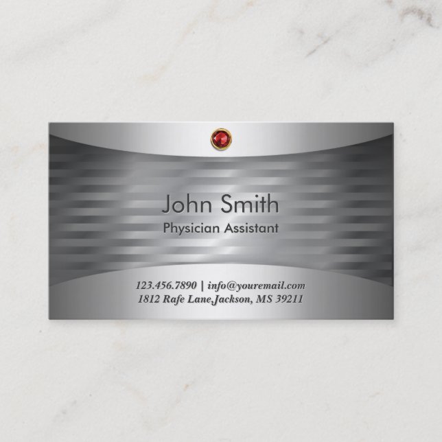 Luxury Steel Physician Assistant Business Card (Front)