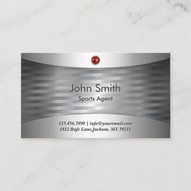 Luxury Steel Sports Agent Business Card (Front)