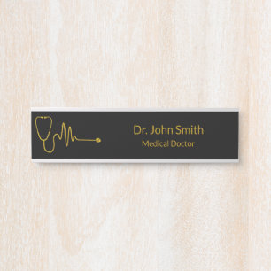 Luxury Stethoscope ECG Wave EKG Line Medical Gold Door Sign