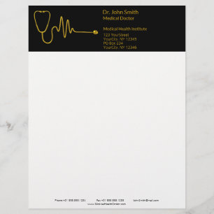 Luxury Stethoscope ECG Wave Gold EKG Line Medical Letterhead