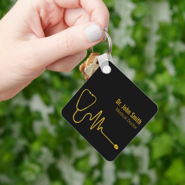 Luxury Stethoscope Gold ECG Wave EKG Line Medical Keychain (Hand)
