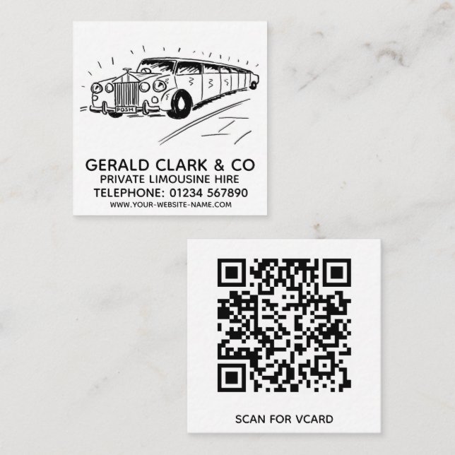 Luxury Stretch Limousine Hire Square Business Card (Front/Back)