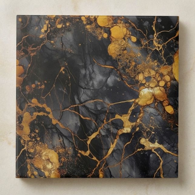 Luxury style black and gold marble effect tile (Luxury style black and gold marble effect ceramic tile.)