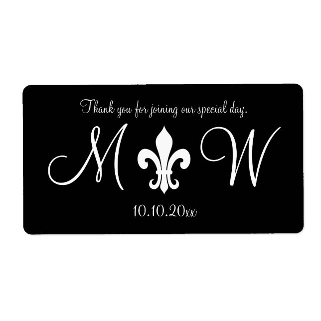 Luxury style monogram wedding water bottle labels (Front)