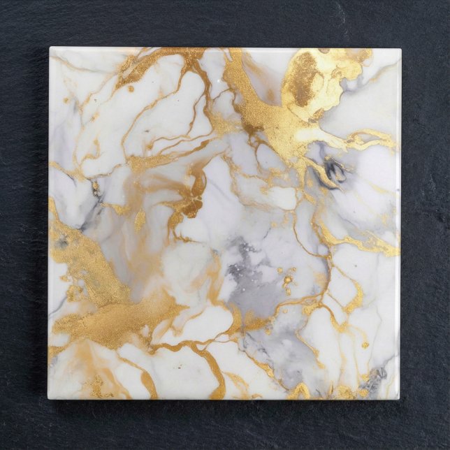 Luxury style white and gold marble effect tile (Luxury style white and gold marble effect ceramic tile.)
