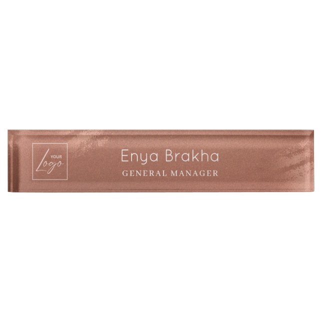Luxury Stylish Script Bronze Business Logo Nameplate (Front)