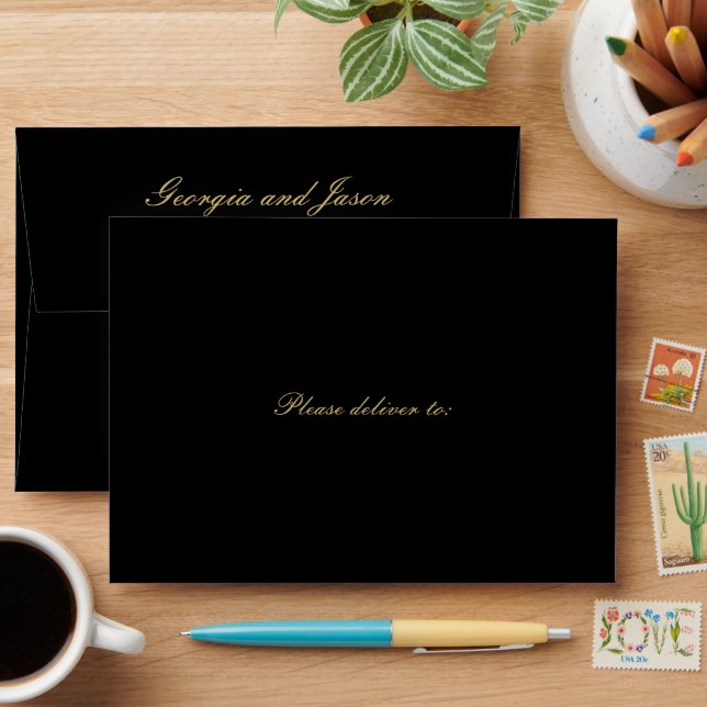 Luxury stylish wedding modern black envelope  (Desk)