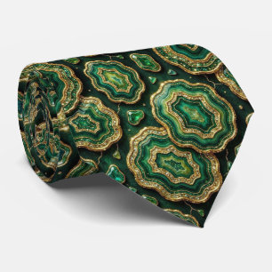 Luxury Suit Tie   Forest Green Gold Geode Neck Tie