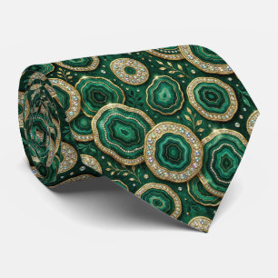 Luxury Suit Tie   Forest Green Gold Geode Neck Tie