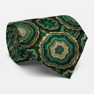 Luxury Suit Tie   Forest Green Gold Geode Neck Tie