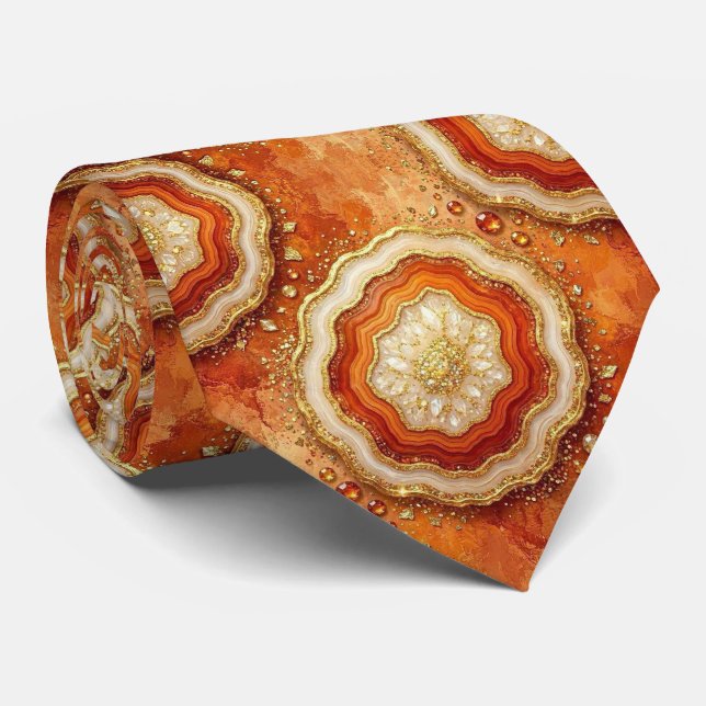 Luxury Suit Tie | Rust + Gold Geode Neck Tie (Rolled)