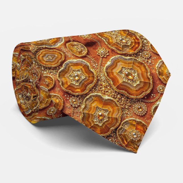 Luxury Suit Tie | Rust + Gold Geode Neck Tie (Rolled)
