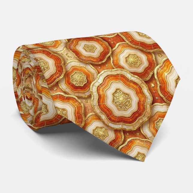Luxury Suit Tie | Rust + Gold Geode Neck Tie (Rolled)