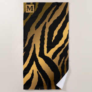 Luxury Summer Time Monogrammed Tiger Gold Beach Towel