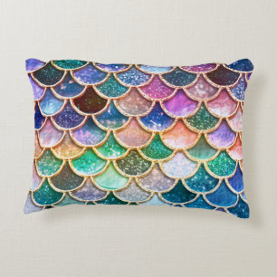 Luxury summerly multicolor Glitter Mermaid Scales Accent Pillow