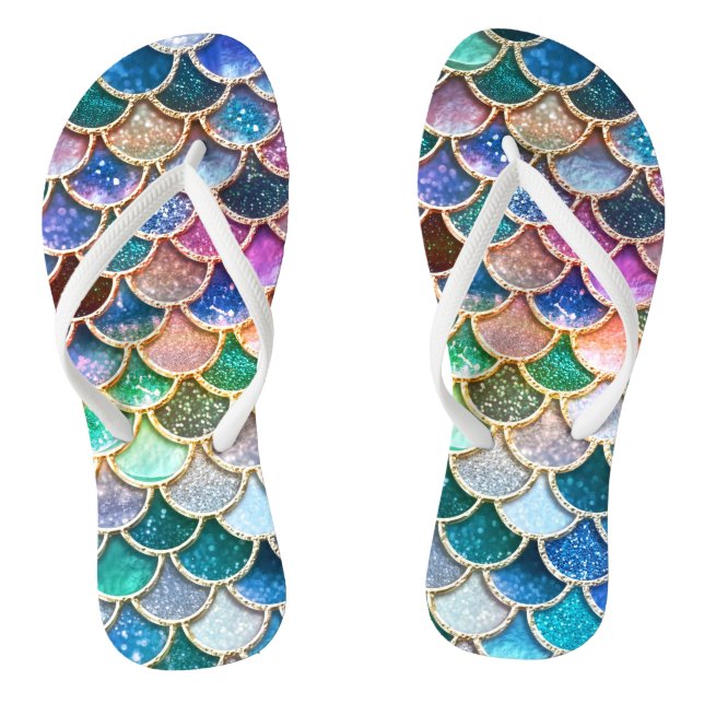Luxury summerly multicolor Glitter Mermaid Scales Flip Flops (Footbed)