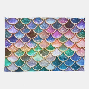 Luxury summerly multicolor Glitter Mermaid Scales Kitchen Towel