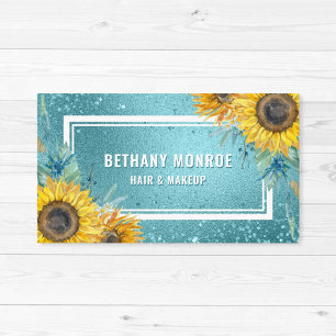 Luxury Sunflower Blue Glitter Foil Hair Makeup Business Card