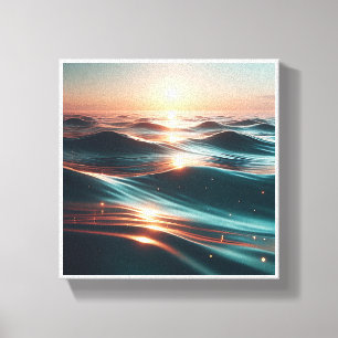 Luxury Sunset Ocean Waves - Abstract Sea Ripples w Canvas Print