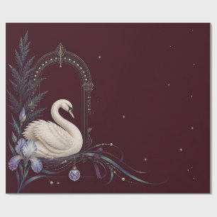 Luxury Swan Christmas Burgundy Wrapping Paper