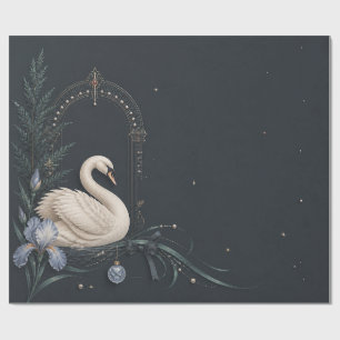 Luxury Swan Christmas Charcoal Wrapping Paper