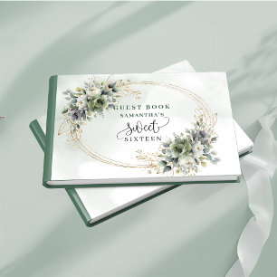 Luxury Sweet 16 boho greenery and gold floral Guest Book