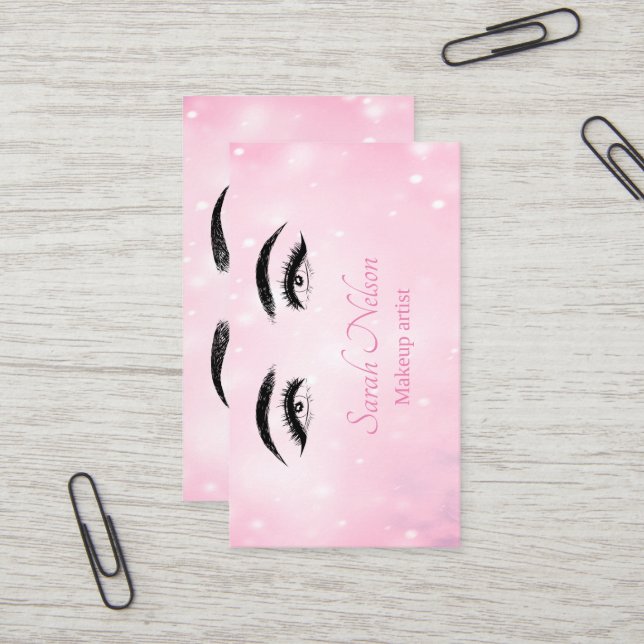  Luxury Sweet Pink Sparkly Makeup Business Card (Front/Back In Situ)