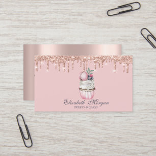Luxury Sweets Cupcake Macaroon Rose Gold Drips Business Card
