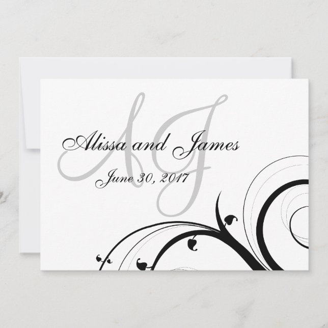 Luxury Swirl Double Monogram Wedding Invitation (Front)