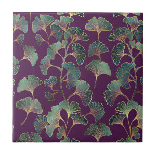 Luxury Tael Ginkgo Leaves on Deep Purple (1) Tile