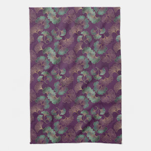 Luxury Tael Ginkgo Leaves on Deep Purple (3) Kitchen Towel