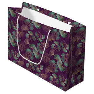 Luxury Tael Ginkgo Leaves on Deep Purple (3) Large Gift Bag