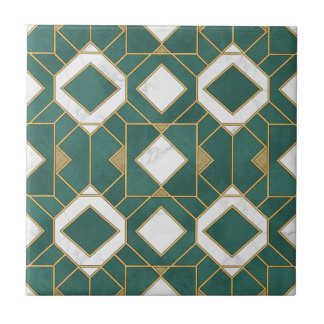 Luxury Teal and Gold Art Deco Geometric Seamless Tile