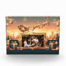 Luxury Teal and Gold Flying Reindeer Holiday Photo