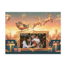 Luxury Teal and Gold Flying Reindeer Holiday Photo